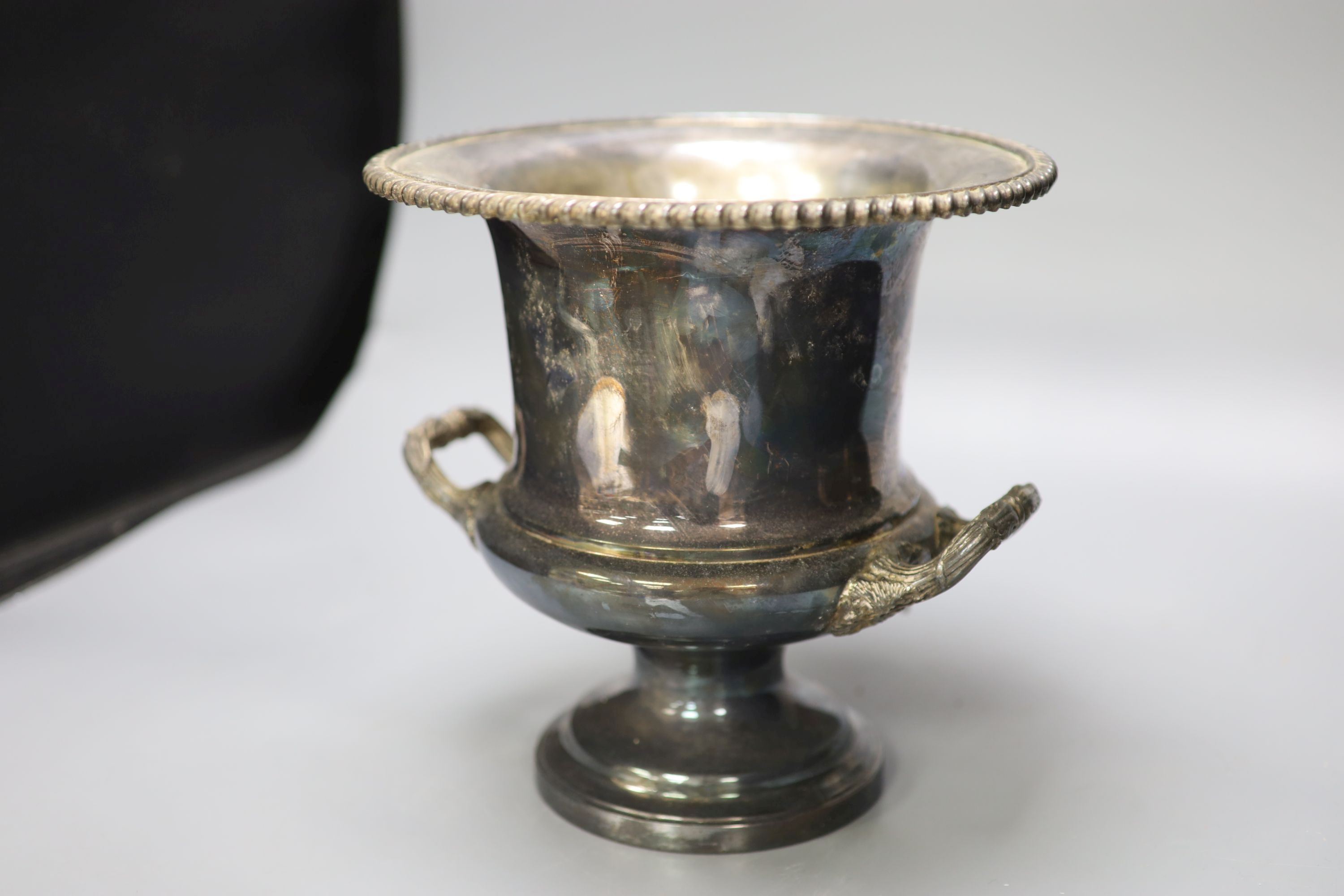 A plated two handled wine cooler, height 24cm